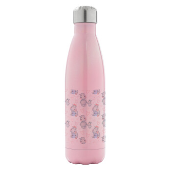 Ιπποπόταμος, Μεταλλικό παγούρι θερμός Ροζ Ιριδίζον (Stainless steel), διπλού τοιχώματος, 500ml