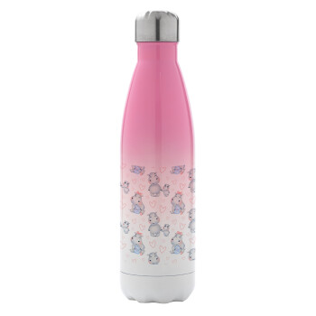 Hippo, Metal mug thermos Pink/White (Stainless steel), double wall, 500ml