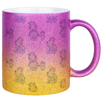 Ιπποπόταμος, Κούπα Χρυσή/Ροζ Glitter, κεραμική, 330ml