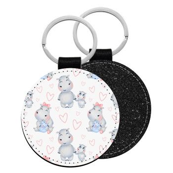 Hippo, Μπρελόκ Δερματίνη, στρογγυλό ΜΑΥΡΟ (5cm)