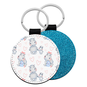 Hippo, Μπρελόκ Δερματίνη, στρογγυλό ΜΠΛΕ (5cm)