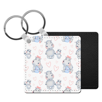 Hippo, Μπρελόκ Δερματίνη, τετράγωνο ΜΑΥΡΟ (5x5cm)