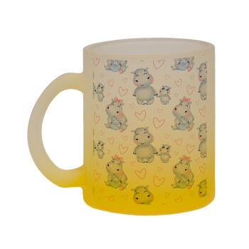 Hippo, Κούπα γυάλινη δίχρωμη με βάση το κίτρινο ματ, 330ml