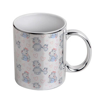 Hippo, Mug ceramic, silver mirror, 330ml