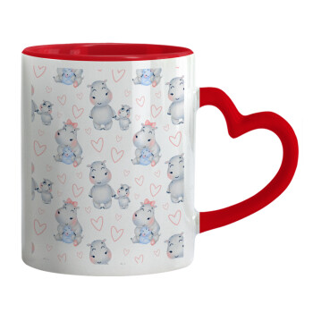 Hippo, Mug heart red handle, ceramic, 330ml