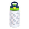 Children's hot water bottle, stainless steel, with safety straw, green, blue (350ml)