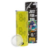 Neon Yellow Travel Tumbler, with metal straw (Stainless steel 304 Food grade, BPA free, 600ml)