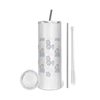 Hippo, Eco friendly stainless steel tumbler 600ml, with metal straw & cleaning brush