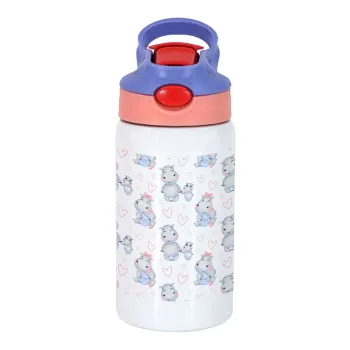 Ιπποπόταμος, Παιδικό παγούρι θερμό, ανοξείδωτο, με καλαμάκι ασφαλείας, ροζ/μωβ (350ml)