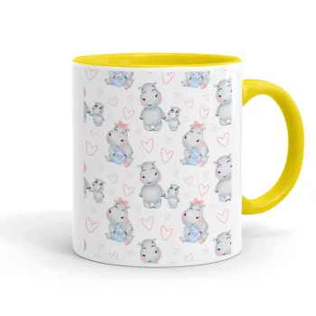 Ιπποπόταμος, Κούπα χρωματιστή κίτρινη, κεραμική, 330ml