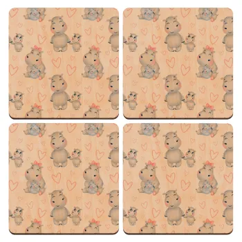 Hippo, ΣΕΤ x4 Σουβέρ ξύλινα τετράγωνα plywood (9cm)