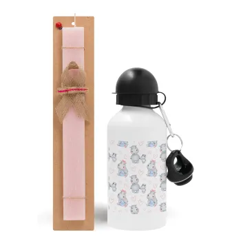 Hippo, Easter Set, metallic aluminum bottle (500ml) & aromatic flat Easter candle (30cm) (PINK)