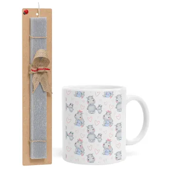 Hippo, Easter Set, Ceramic Cup (330ml) & Easter aromatic flat candle (30cm) (GRAY)
