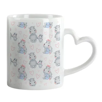Hippo, Mug heart handle, ceramic, 330ml