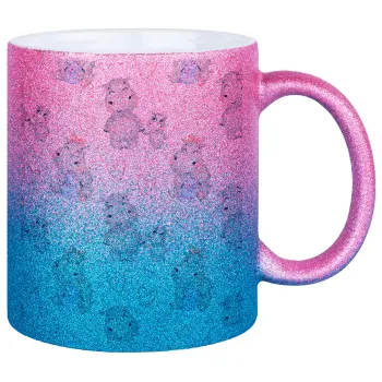 Ιπποπόταμος, Κούπα Χρυσή/Μπλε Glitter, κεραμική, 330ml