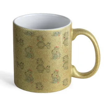 Hippo, Κούπα Χρυσή Glitter που γυαλίζει, κεραμική, 330ml