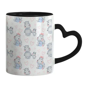 Hippo, Mug heart black handle, ceramic, 330ml