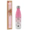 Easter Set, Metallic pink/white (Stainless steel) thermos, double-walled, 500ml & aromatic flat Easter candle (30cm) (PINK)