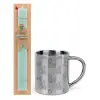 Easter Set, metallic thermal cup (300ml) & aromatic flat Easter candle (30cm) (TURQUOISE)