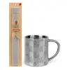 Easter Set, metallic thermal cup (300ml) & Easter aromatic flat candle (30cm) (GRAY)