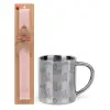 Easter Set, metallic thermal cup (300ml) & aromatic flat Easter candle (30cm) (PINK)