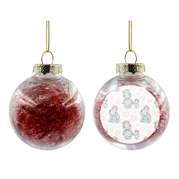 Hippo, Transparent Christmas tree ball ornament with red filling 8cm