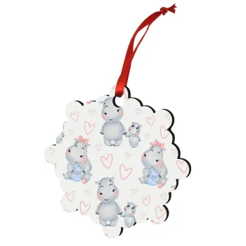 Hippo, Christmas ornament snowflake wooden 7.5cm