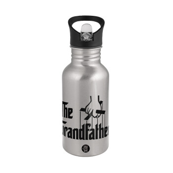 The Grandfather, Water bottle Silver with straw, stainless steel 500ml