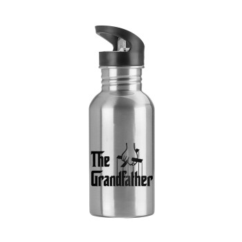 The Grandfather, Water bottle Silver with straw, stainless steel 600ml