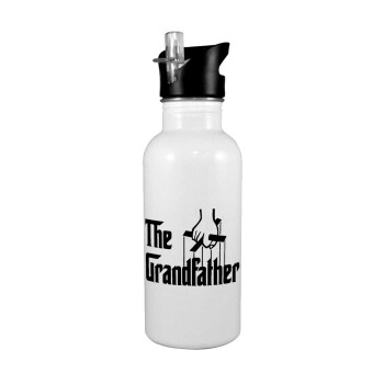 The Grandfather, White water bottle with straw, stainless steel 600ml