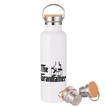 The Grandfather, Stainless steel White with wooden lid (bamboo), double wall, 750ml