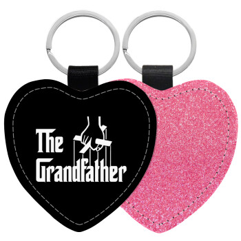 The Grandfather, Μπρελόκ PU δερμάτινο glitter καρδιά ΡΟΖ