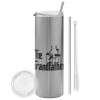 Tumbler stainless steel Silver 600ml, with metal straw & cleaning brush