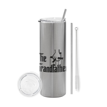 The Grandfather, Eco friendly stainless steel Silver tumbler 600ml, with metal straw & cleaning brush