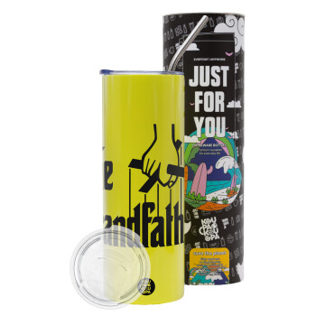 The Grandfather, Neon Yellow Travel Tumbler, with metal straw (Stainless steel 304 Food grade, BPA free, 600ml)