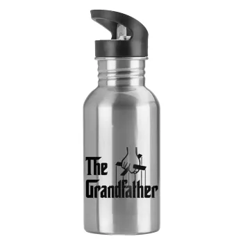 The Grandfather, Water bottle Silver with straw, stainless steel 600ml