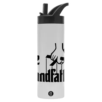 The Grandfather, Μεταλλικό παγούρι θερμός με καλαμάκι & χειρολαβή, ανοξείδωτο ατσάλι (Stainless steel 304), διπλού τοιχώματος, 600ml