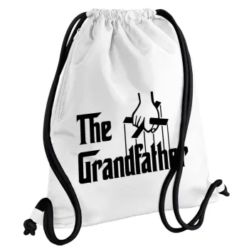 The Grandfather, Backpack pouch GYMBAG white, with pocket (40x48cm) & thick cords