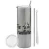 Tumbler stainless steel Silver 600ml, with metal straw & cleaning brush