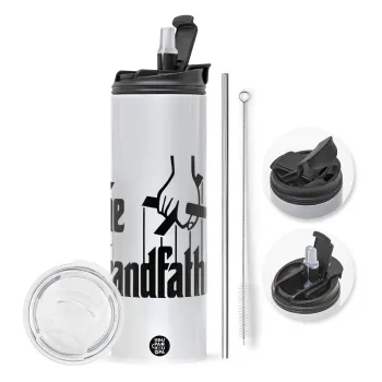 The Grandfather, Travel Tumbler 2 Lids, with metal straw & cleaning brush (Stainless steel 304 Food grade, BPA free, 600ml)