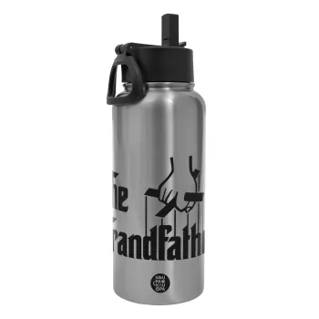 The Grandfather, Μεταλλικό παγούρι θερμός Silver με καλαμάκι και χερούλι (Stainless steel), διπλού τοιχώματος, 950ml