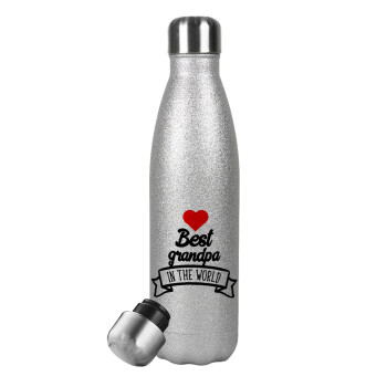 Best Grandpa in the world, Metallic Glitter Silver Thermos Flask (Stainless steel), double-walled, 500ml