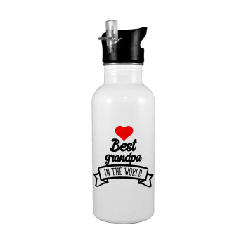 Best Grandpa in the world, White water bottle with straw, stainless steel 600ml