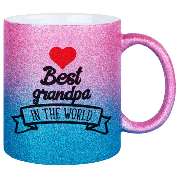 Best Grandpa in the world, Κούπα Χρυσή/Μπλε Glitter, κεραμική, 330ml