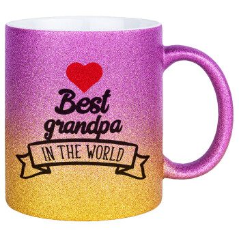 Best Grandpa in the world, Κούπα Χρυσή/Ροζ Glitter, κεραμική, 330ml