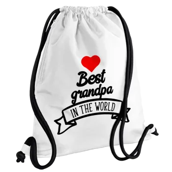 Best Grandpa in the world, Backpack pouch GYMBAG white, with pocket (40x48cm) & thick cords