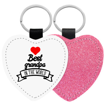 Best Grandpa in the world, Μπρελόκ PU δερμάτινο glitter καρδιά ΡΟΖ