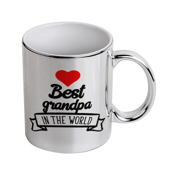 Best Grandpa in the world, Κούπα κεραμική, ασημένια καθρέπτης, 330ml