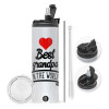 Travel Tumbler 2 Lids, with metal straw & cleaning brush (Stainless steel 304 Food grade, BPA free, 600ml)