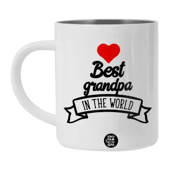 Best Grandpa in the world, Λευκή Ανοξείδωτη Μεταλλική Κούπα 450ml - Διπλού Τοιχώματος 